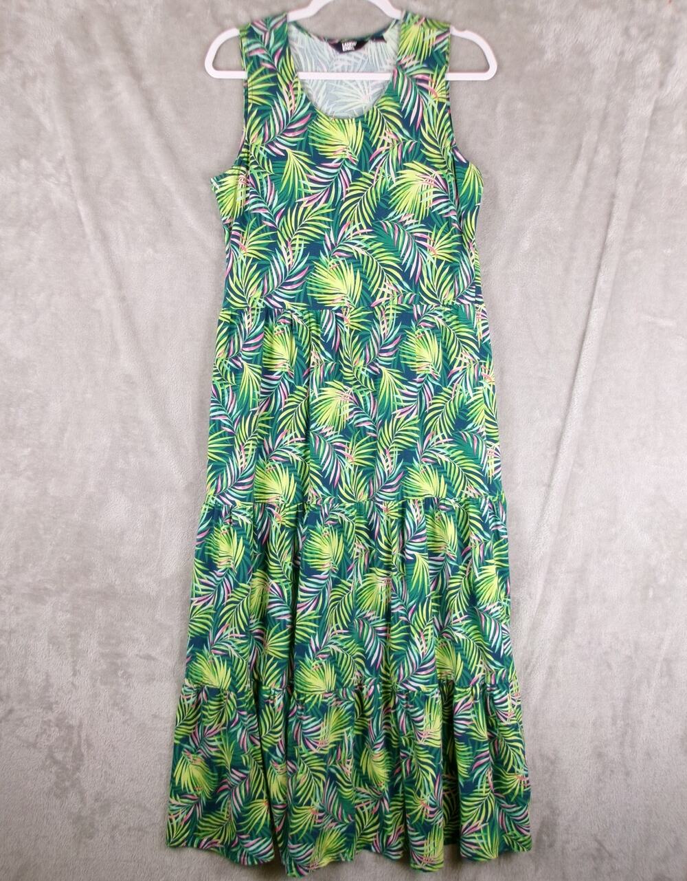 Lands' End Tropical Palm Leaf Sleeveless Maxi Dress Medium